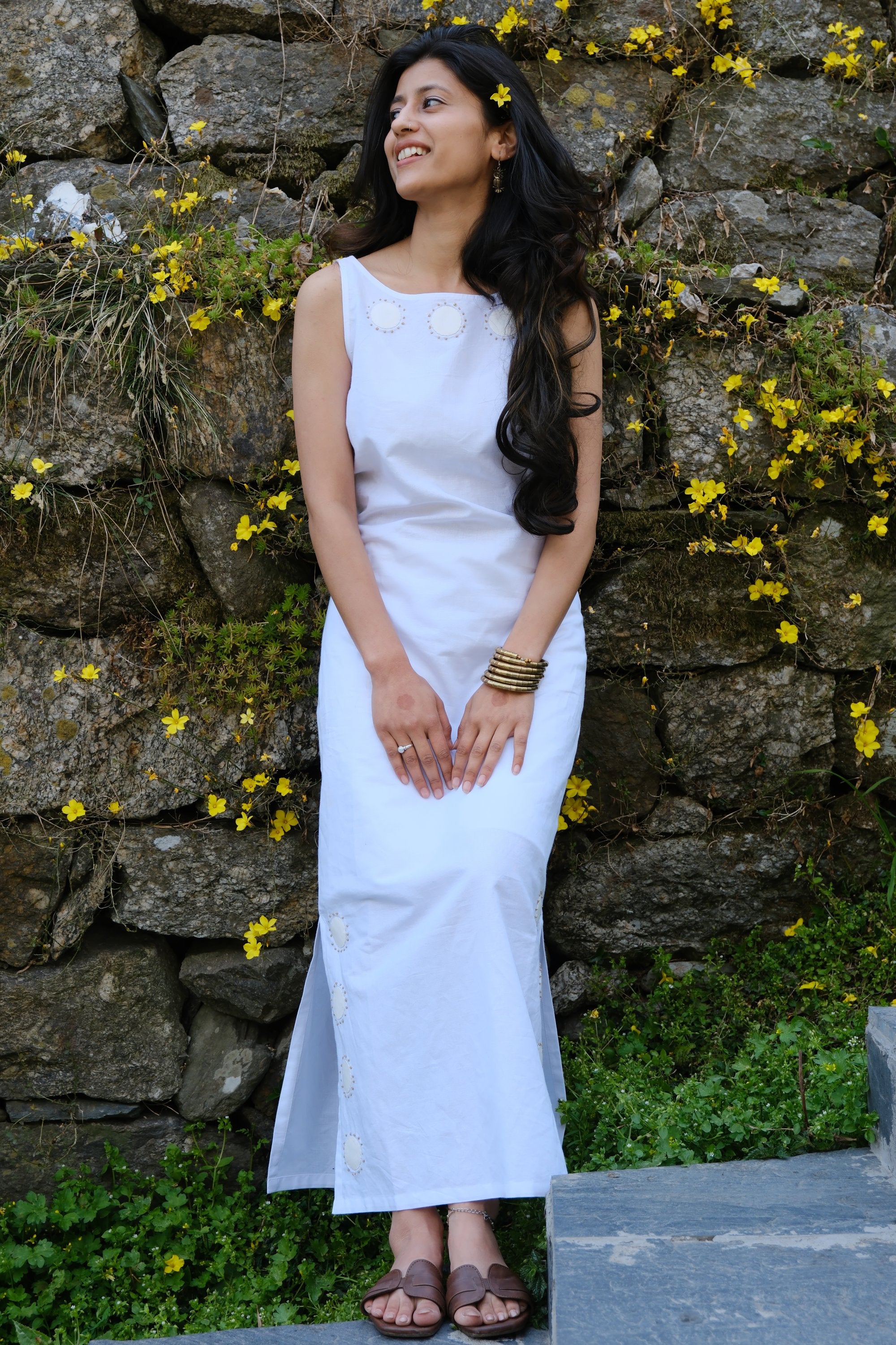 Aroha Soléa – Sleeveless White Summer Dress with Hand Appliqué – White Co  India